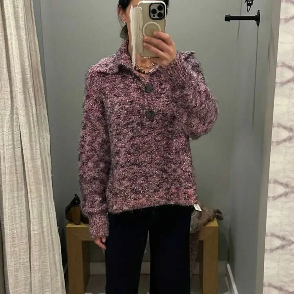 Free People Stellar Knit Pullover in Shocking Pink XS